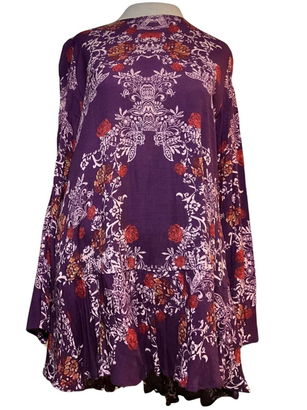 Free People Smooth Talker EUC M Baroque Floral Trapeze Print Maxxing Open Back